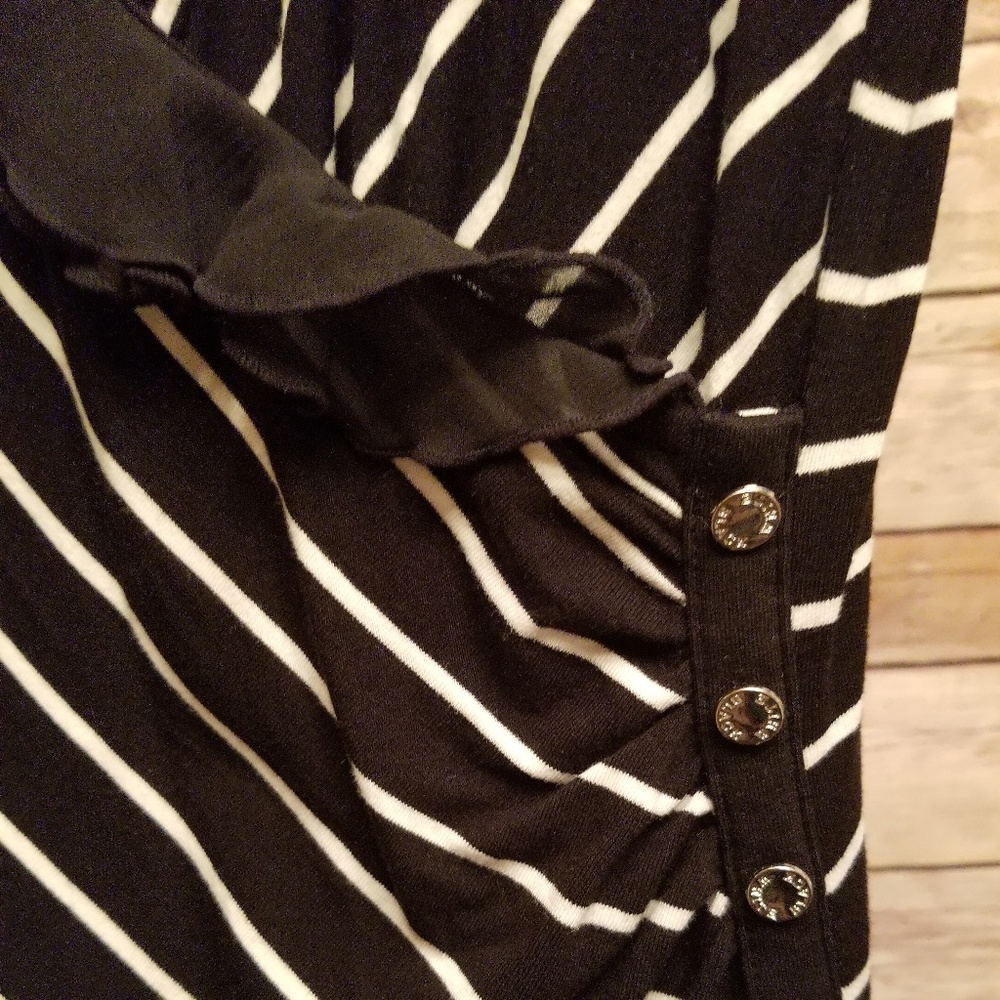 Striped tank with ruffled neckline